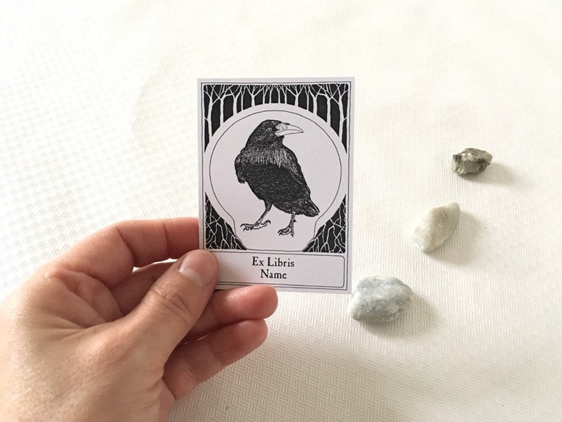 Ex Libris Raven, Literary Gifts for Writers, 25 Beautiful Custom Bookplates image 1