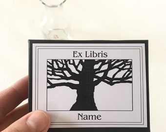 Book Plate Stickers Ancient Tree Set of 15 Personalized Exlibris, Bookish Gifts for Writers