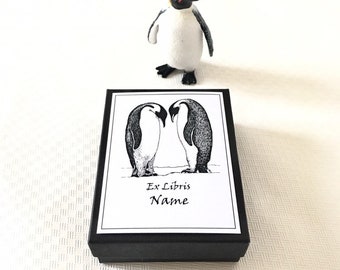 Ex Libris Two Penguins, Set of 50 Book Plate Stickers