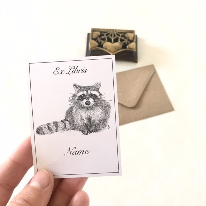 Racoon 25 Personalized Exlibris, Literary Gifts, Book Plate Stickers image 1