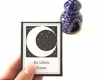 Celestial Moon, Ex Libris New Moon 25 Bookplates, Astronomy Gifts