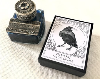 Bookish Gifts for Writers, Literary Gifts Raven Ex Libris Sticker, 25 Personalized Exlibris