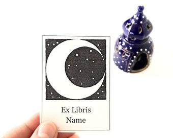 Ex Libris New Moon Set of 50 Custom Bookplates, Astronomy Gifts, Celestial Gifts