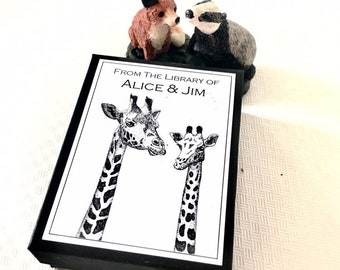 Giraffe Love Custom Bookplates, Literary Wedding Gift, Bookish Engagement Present, 50 Ex Libris