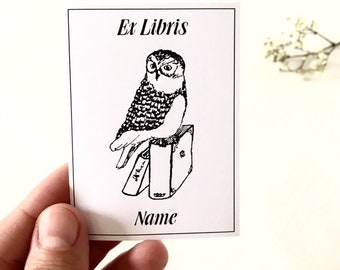 Ex Libris Book Owl 25 Custom Bookplates, Literary Gifts for Readers