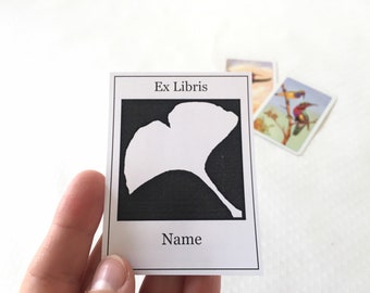 Beautiful Custom Bookplates Ginkgo Leaf, 25 Custom Ex Libris, Literary Gifts for Readers