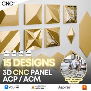 CNC 3D Panel Design Pack N1 - 15 Wall Panels – .dxf & .stl Files for ACP/ACM Cladding, Furniture, cnc, Wall Art, aluminium composite, deco