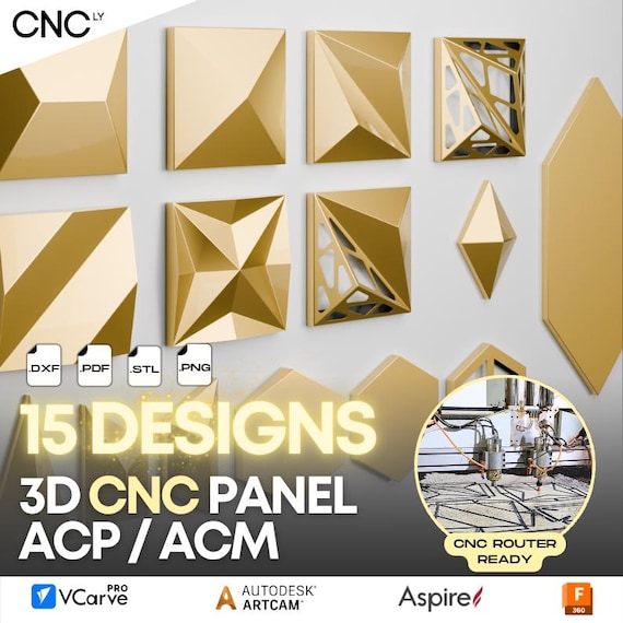 CNC 3D Panel Design Pack N1 - 15 Wall Panels – .dxf & .stl Files for ACP/ACM Cladding, Furniture, cnc, Wall Art, aluminium composite, deco