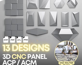 CNC 3D Panel Design Pack N2 - 13 Wall Panels – .dxf & .stl Files for ACP/ACM Cladding, cnc, Wall Art, aluminium composite, deco, metal art
