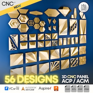 CNC 3D Panel Design Mega Bundle | +56 Wall Panels – Complete Collection – .DXF & .STL for Acp/Acm Cladding, Furniture, Wall Art, Metal wall