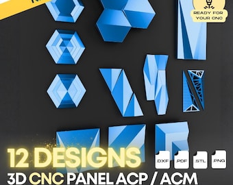 CNC 3D Wall Pack N3 - 12 Metallwand Panel Designs - .dxf & .stl Dateien für CNC-Fräser, acp/acm, Verkleidung, Innenwandkunst, Metallkunst