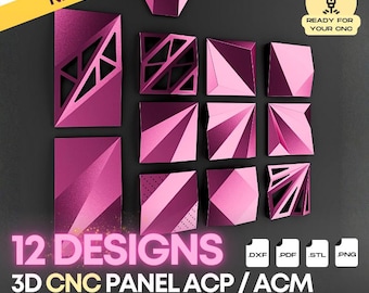 CNC 3D Wall Panel Pack N4 - 12 dekorative Panel Designs - .dxf & .stl Dateien für CNC-Fräser, acp/acm, Verkleidung, Wandkunst, Metallwandkunst