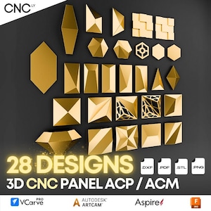 CNC 3D Panel Design Bundle - 28 Wandpaneele - enthält Pack 13 + Pack 15 - .dxf & .stl Dateien für ACP / ACM-Verkleidung, Möbel, Wandkunst