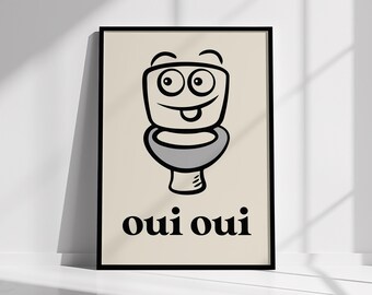Oui Oui Toilet Wall Art - Funny Toilet Sign, Bathroom Pun Print