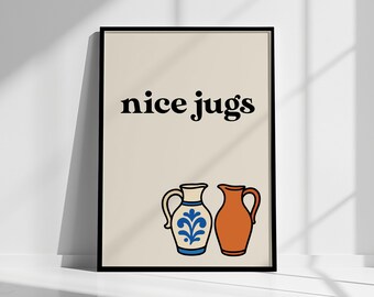 Nice Jugs Wall Art - Funny Toilet Sign, Bathroom Pun Print