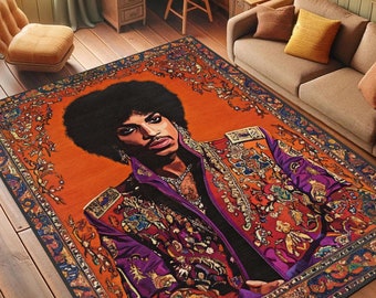 Prince Pattern Custom Rug, Vibrant Music-Themed Rug with Ornate Patterns for Living Rooms and Studios, Inspired by Legendary Music Icons