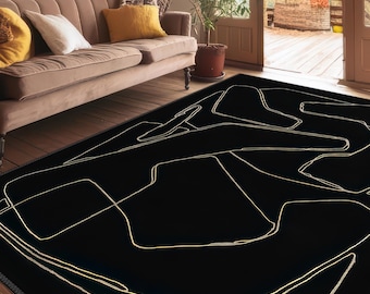 Modern Black Abstract Area Rug with Minimalist Line Design, Artistic Black and White Rug, Perfect for Livingroom or Bedroom, Geometric Rug