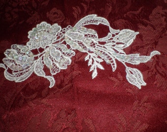 White Lace Sequin and Pears Applique