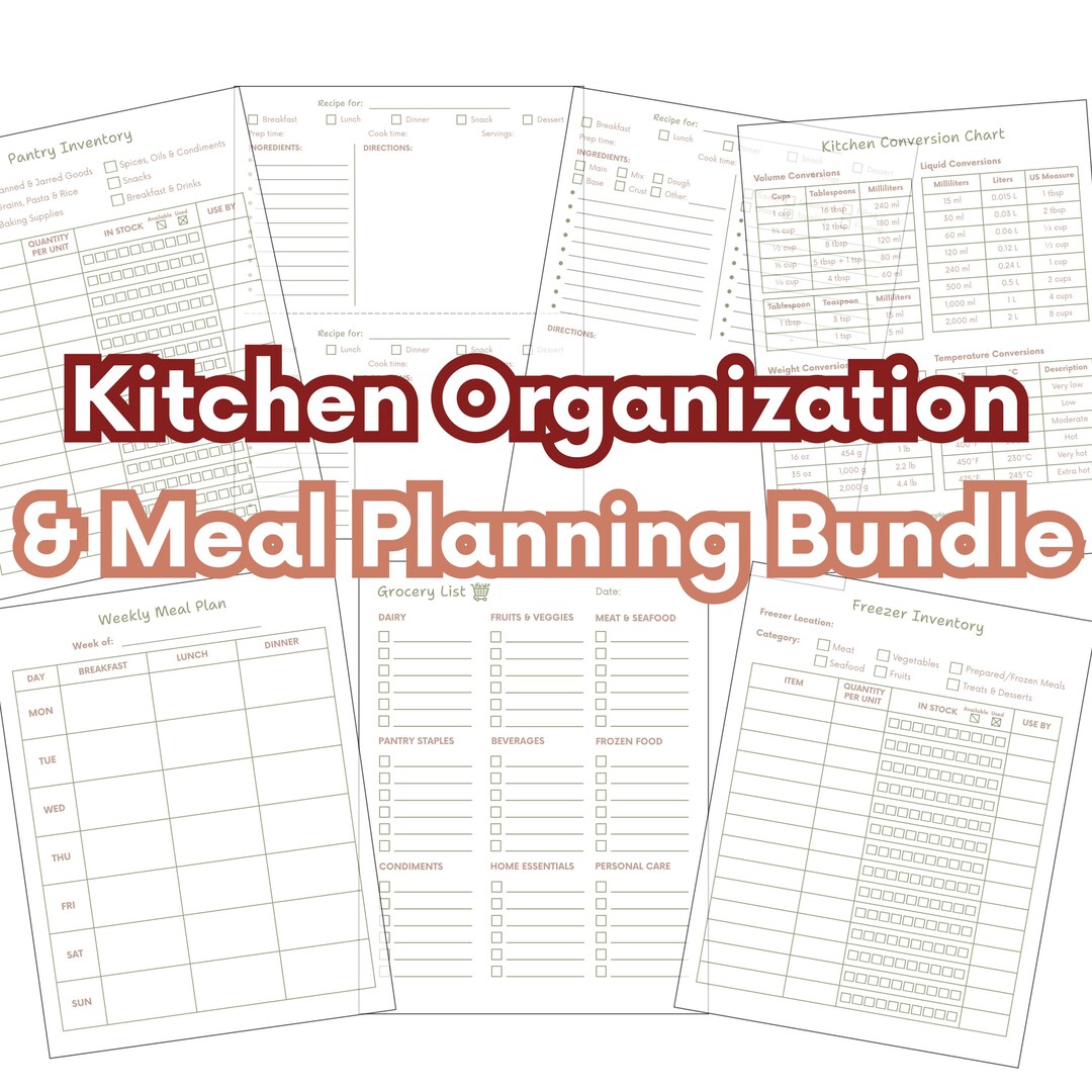 Printable Kitchen & Meal Planning Bundle | Organizer, Grocery List (PDF ...