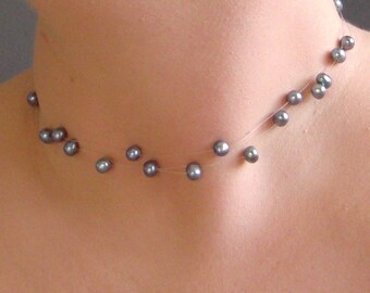 Pearl illusion necklace - black - CLEARANCE