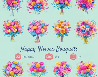 Flower Bouquet Clipart Bundle, Roses, Sunflowers (PNG Files)