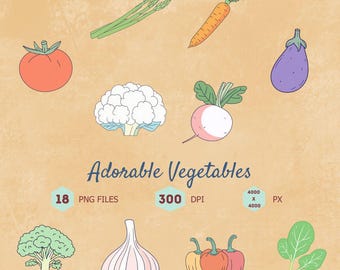 Vegetable Clipart Bundle, Hand-Drawn PNG Files (Scrapbook Graphics