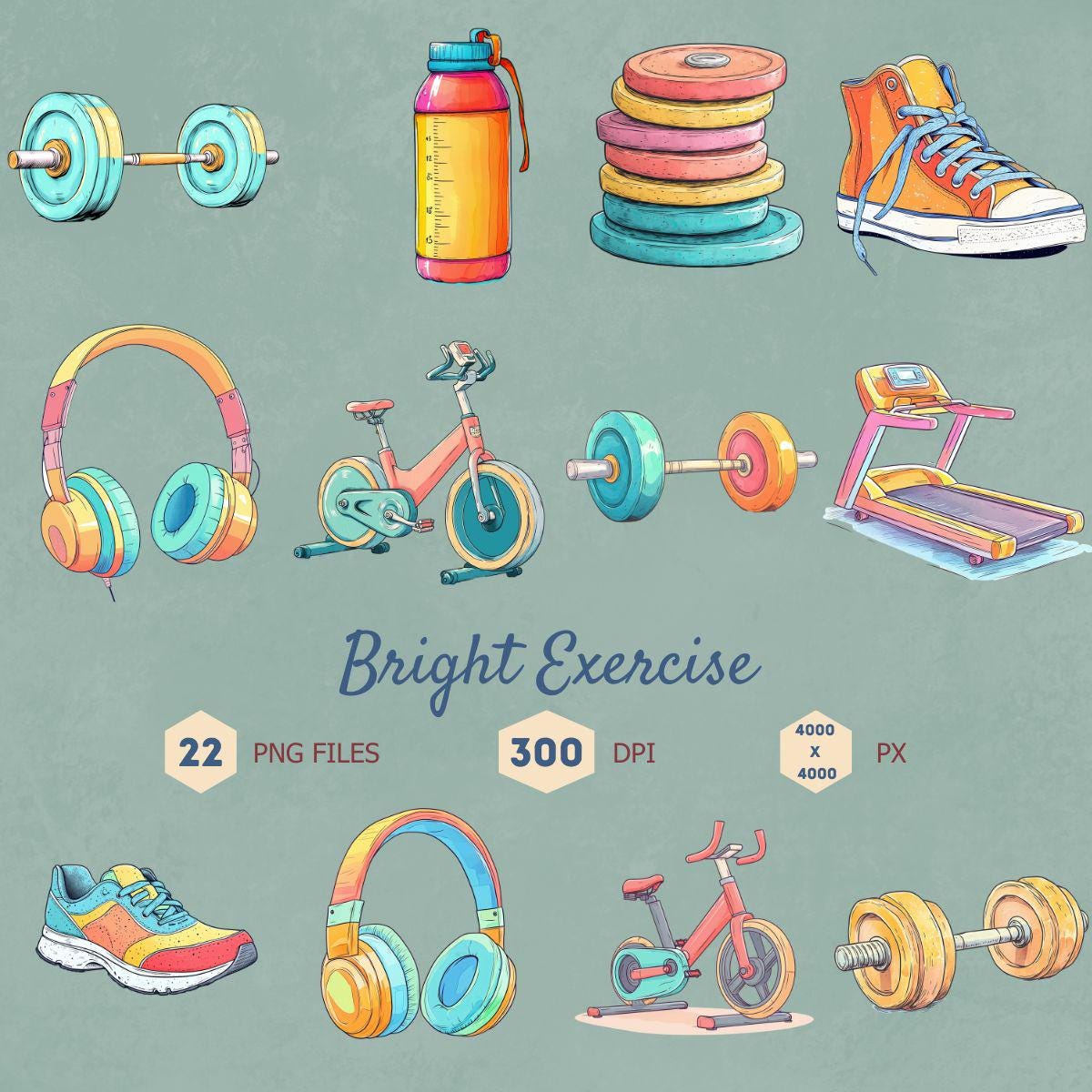 Fitness Clipart Bundle, Exercise Equipment Transparent PNG, Workout PNG Set, 300 dpi, Gym Gear Digital Download, Fitness Planner Stickers