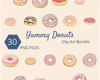 Donuts Clip Art Bundle: 30 Sweet PNG Files (Digital Download)