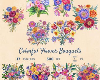 Floral Bouquet Clipart Bundle: Wedding Invitation Graphics (Digital Download)