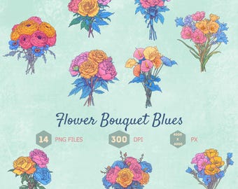 Vintage Flower Bouquet Clipart Bundle, Floral Graphics (Digital Download)