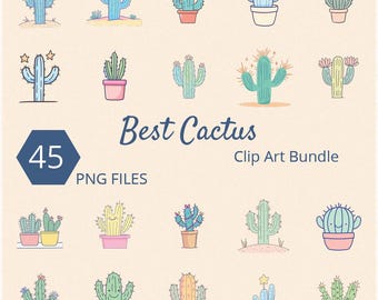 Cactus Clip Art Bundle: Watercolor & Cartoon PNG Images (Digital Download)