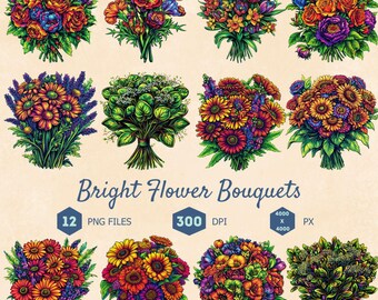 Flower Bouquet Clipart Bundle, PNG Floral Designs (Digital Download)