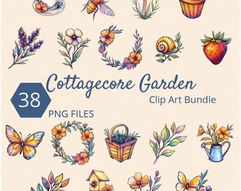 Cottagecore Garden Clip Art: Wildflower & Mushroom PNG Bundle (Digital Download)
