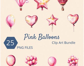 Pink Balloons Clip Art Bundle: Baby Shower PNG (Digital Download)