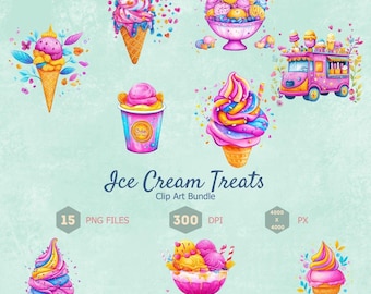 Ice Cream Clip Art Bundle, Cones, Truck (PNG, Digital Download)