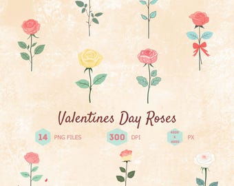 Valentine Roses Clipart Bundle, Transparent PNG Files (Digital Download)