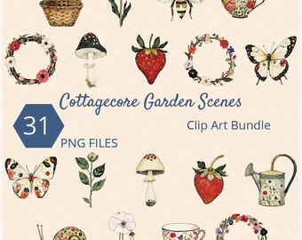 Cottagecore Garden Clip Art: Botanical PNG Bundle (Digital Download)