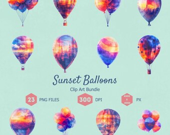Hot Air Balloon Clip Art: Watercolor PNG Bundle (Digital Download)