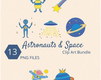 Space Clip Art Bundle: Aliens, Rockets, Galaxy (Digital Download)