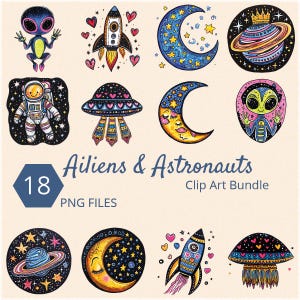 Space Clip Art Bundle, Outer Space Clip Art, Alien Clip Art, Rocket Clip Art, Moon Clip Art, Galaxy Clip Art, Digital Download