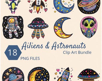 Space Clip Art Bundle: Alien, Rocket, Moon & Galaxy (Digital Download)
