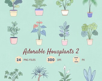 Houseplants Clipart Bundle | 24 PNG Illustrations (Digital Download)