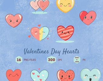 Valentines Day Hearts Clipart, PNG Files (Digital Download)