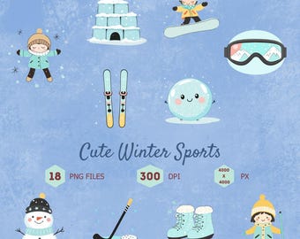 Winter Sports Clipart, Scrapbooking PNG Files (Digital Download