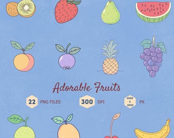 Adorable Fruits Clipart Bundle, Scrapbooking Graphics (Digital Download)