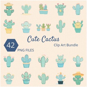 Cactus Clip Art Bundle, Cute Cactus PNG, 42 Files, Digital Download, Transparent Background, 300 dpi, 4000x4000 px, Watercolor Cactus
