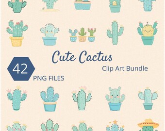 Watercolor Cactus Clip Art: Cartoon Designs (Digital Download)
