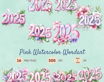 2025 Pink Watercolor Floral Clipart Bundle (Digital Download)
