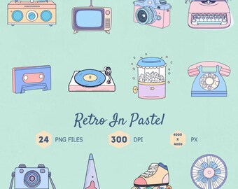 Retro Pastel Electronics Clipart Bundle (Digital Download)