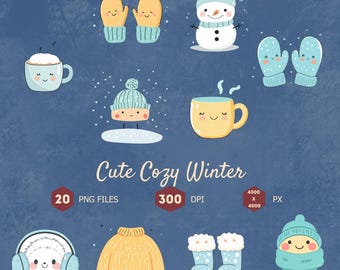 Winter Clipart Bundle, Cozy Snowman, Mugs, PNG (Digital Download)